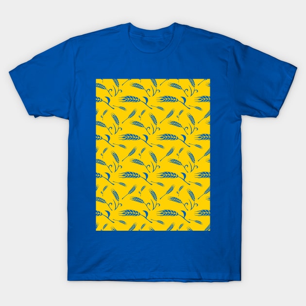 Wheat ear in Ukrainian flag colors pattern T-Shirt by Cute-Design